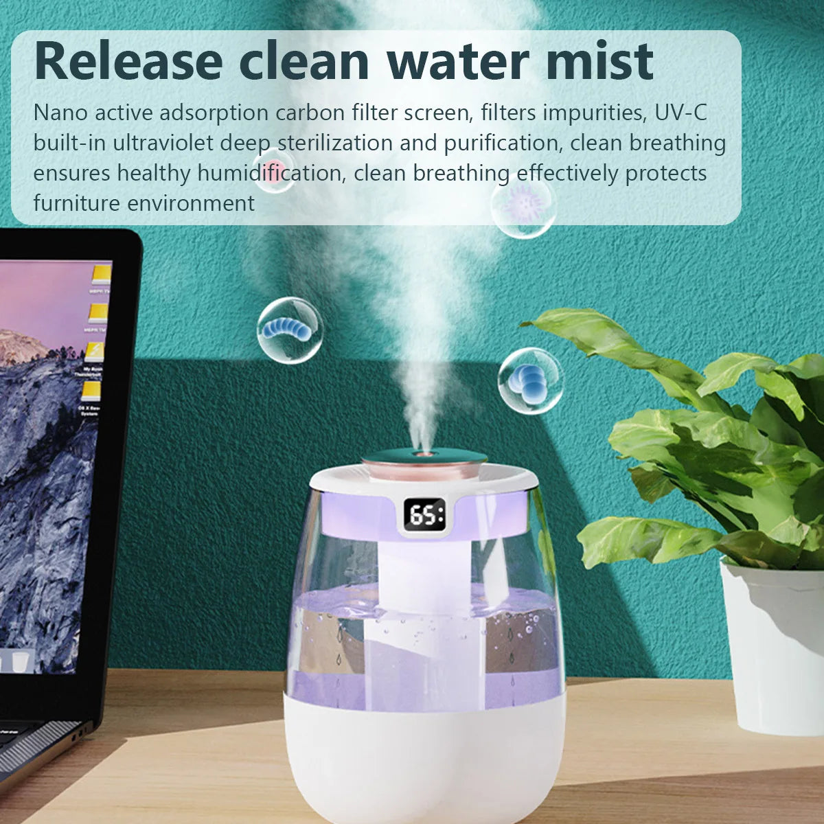 Air Humidifier 2200ML Aroma Humidifier Double Spray Port Essential Oil Diffuser USB Water Humidifier with Light for Home Office