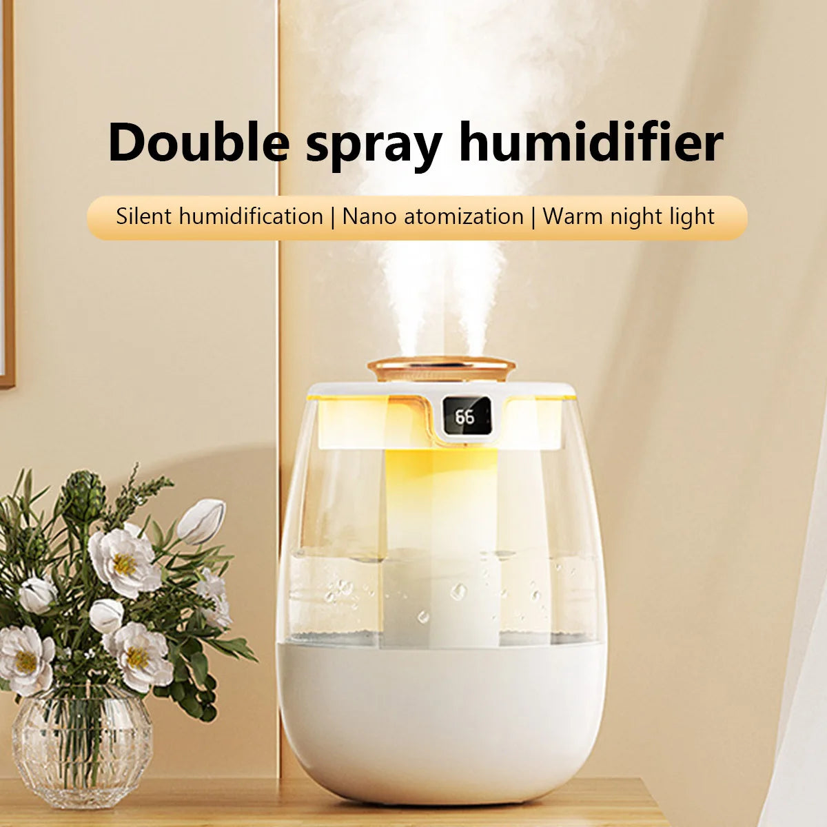 Air Humidifier 2200ML Aroma Humidifier Double Spray Port Essential Oil Diffuser USB Water Humidifier with Light for Home Office